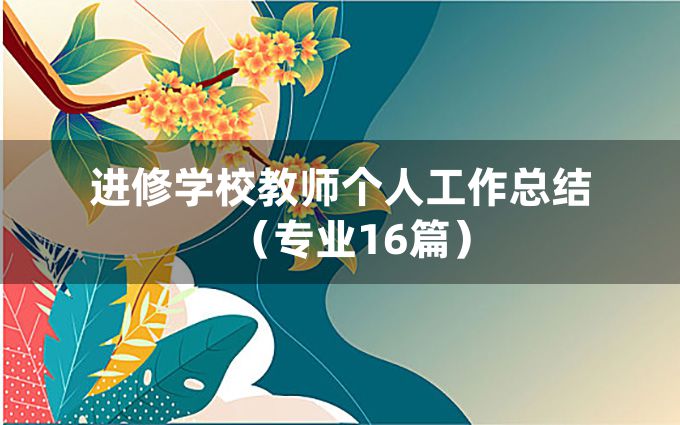 进修学校教师个人工作总结（专业16篇）