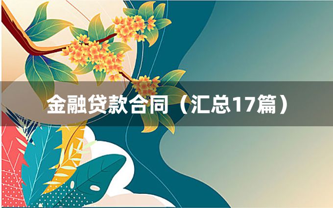 金融贷款合同（汇总17篇）